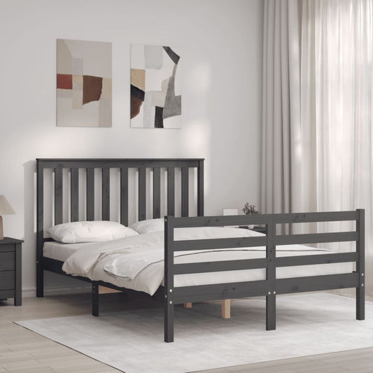 vidaXL Estructura de cama con cabecero madera maciza gris 140x190 cm