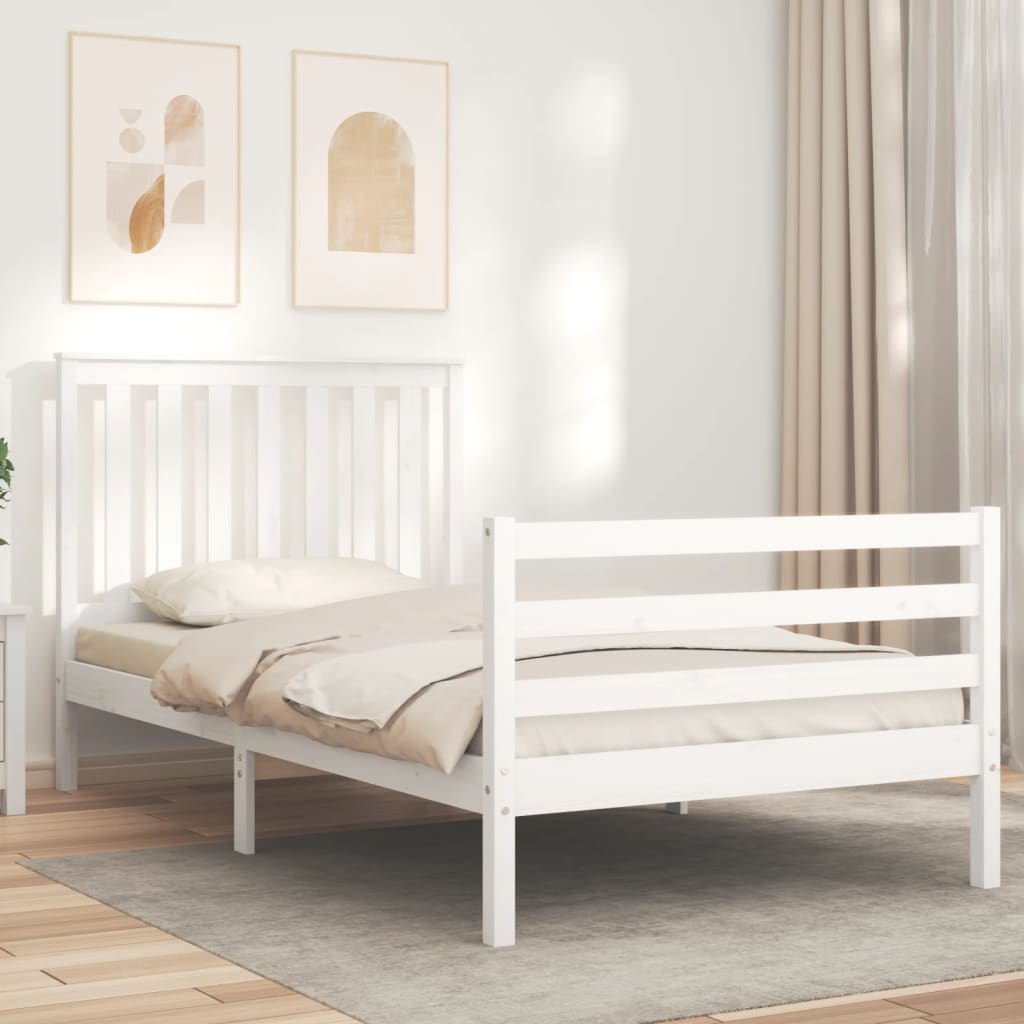 vidaXL Estructura de cama con cabecero madera maciza blanco 100x200 cm