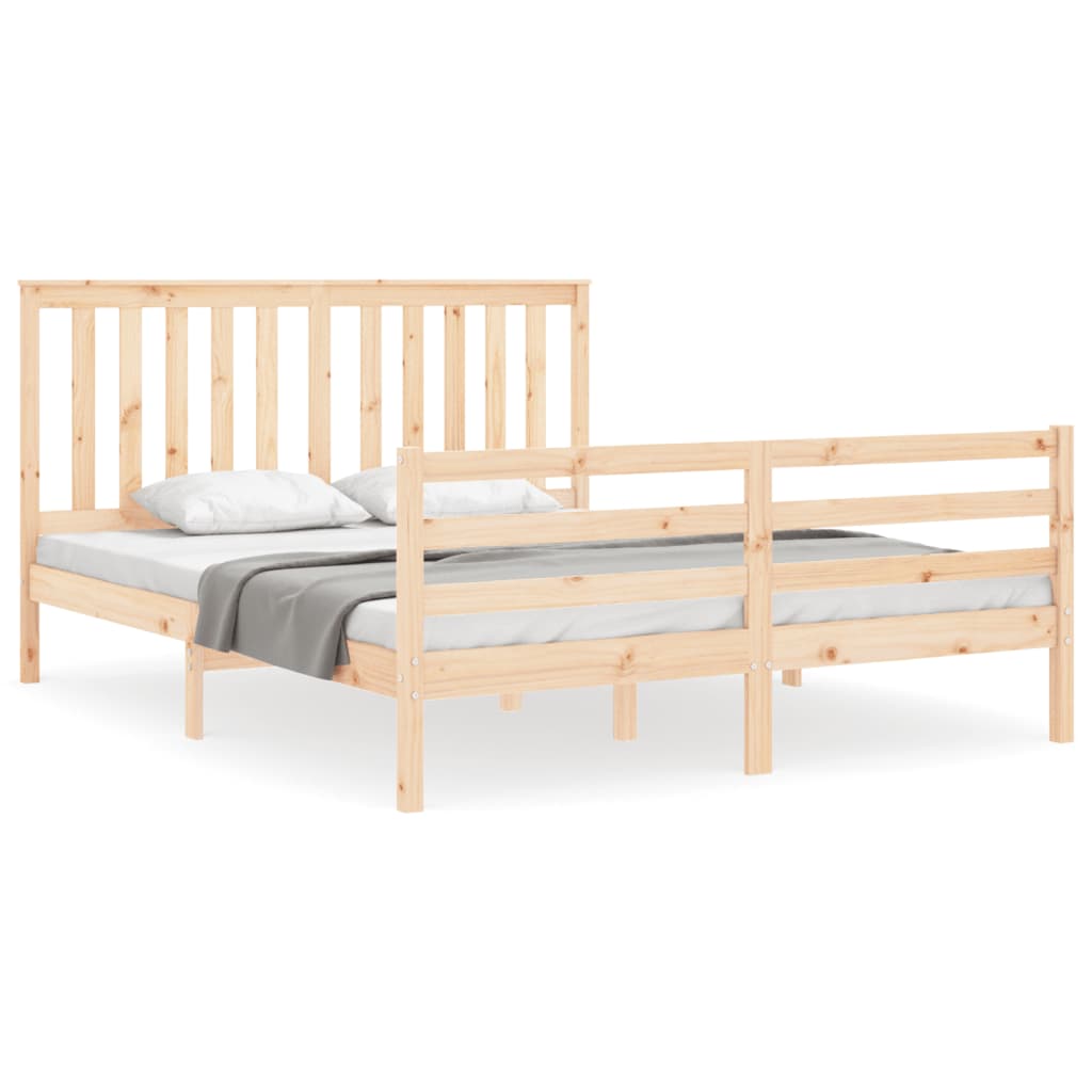 vidaXL Estructura de cama de matrimonio con cabecero madera maciza