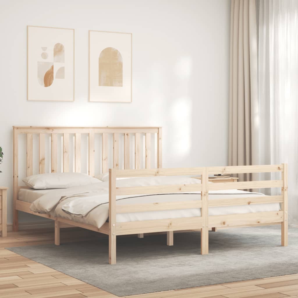 vidaXL Estructura de cama de matrimonio con cabecero madera maciza