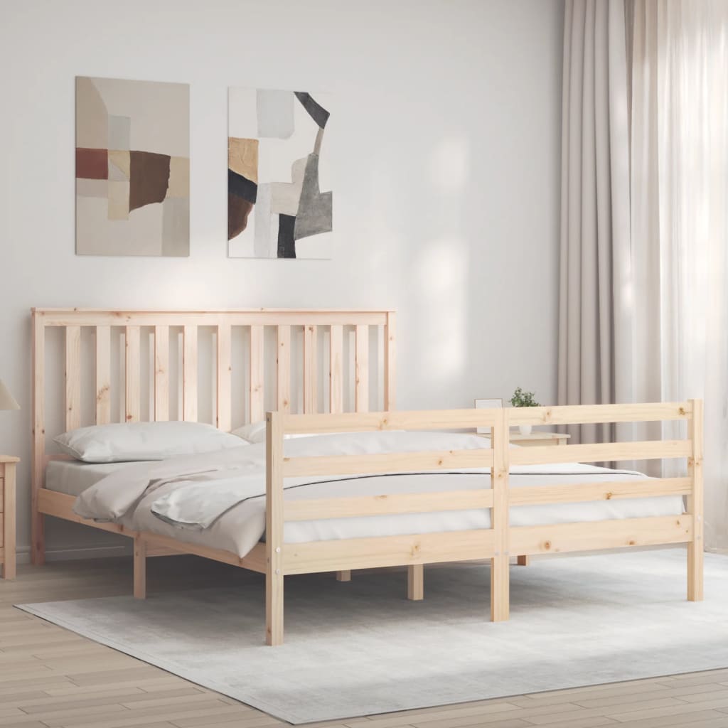 vidaXL Estructura de cama de matrimonio con cabecero madera maciza