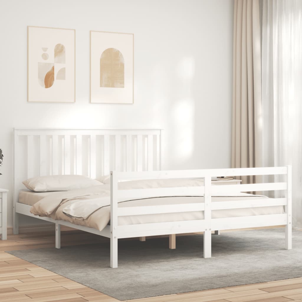 vidaXL Estructura de cama matrimonio con cabecero madera maciza blanco