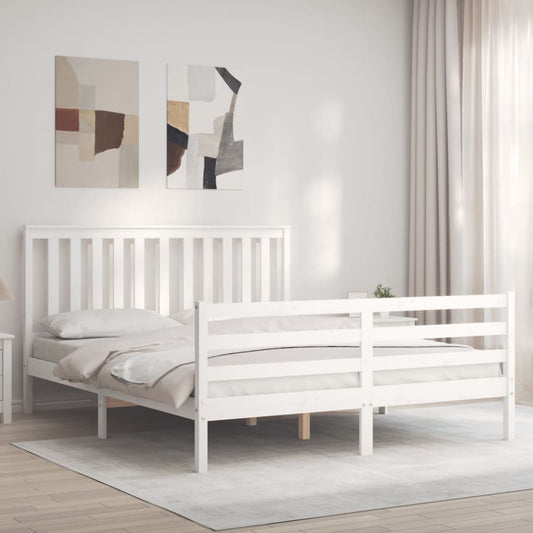 vidaXL Estructura de cama matrimonio con cabecero madera maciza blanco