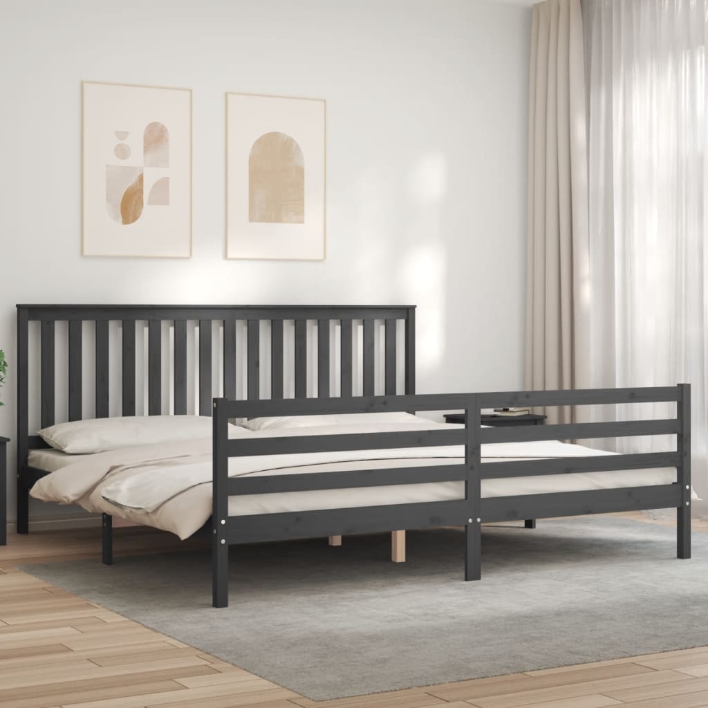 vidaXL Estructura de cama con cabecero madera maciza gris 200x200 cm