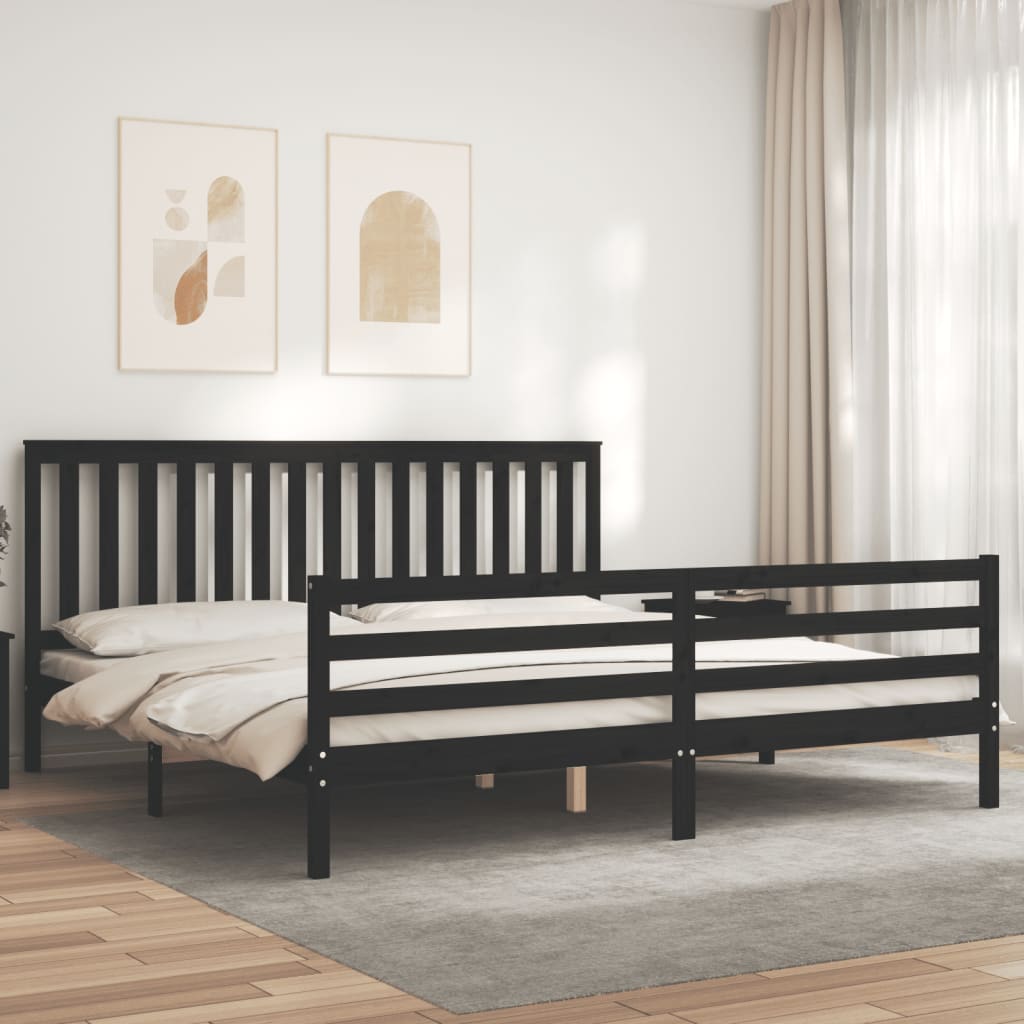 vidaXL Estructura de cama con cabecero madera maciza negro 200x200 cm