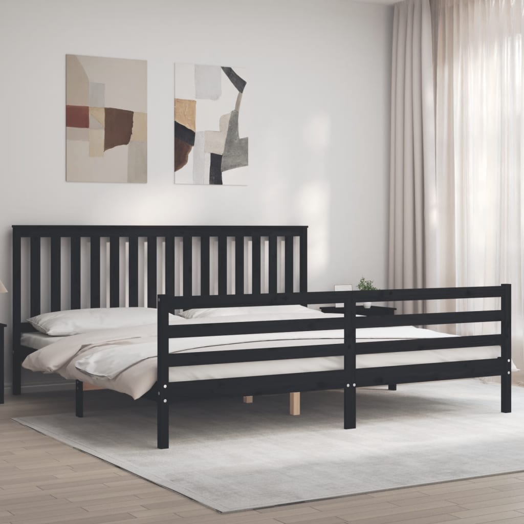 vidaXL Estructura de cama con cabecero madera maciza negro 200x200 cm