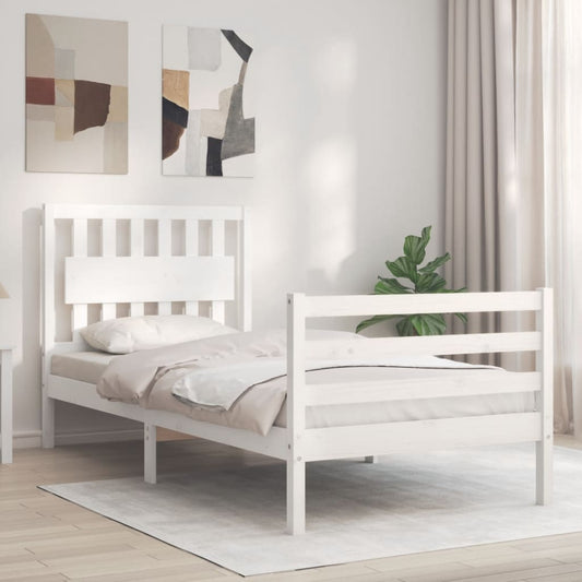 vidaXL Estructura de cama con cabecero madera maciza blanco