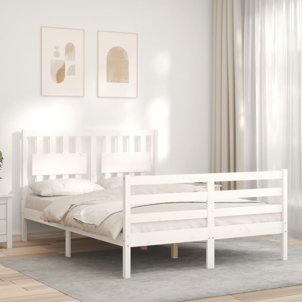 vidaXL Estructura cama de matrimonio con cabecero madera maciza blanco