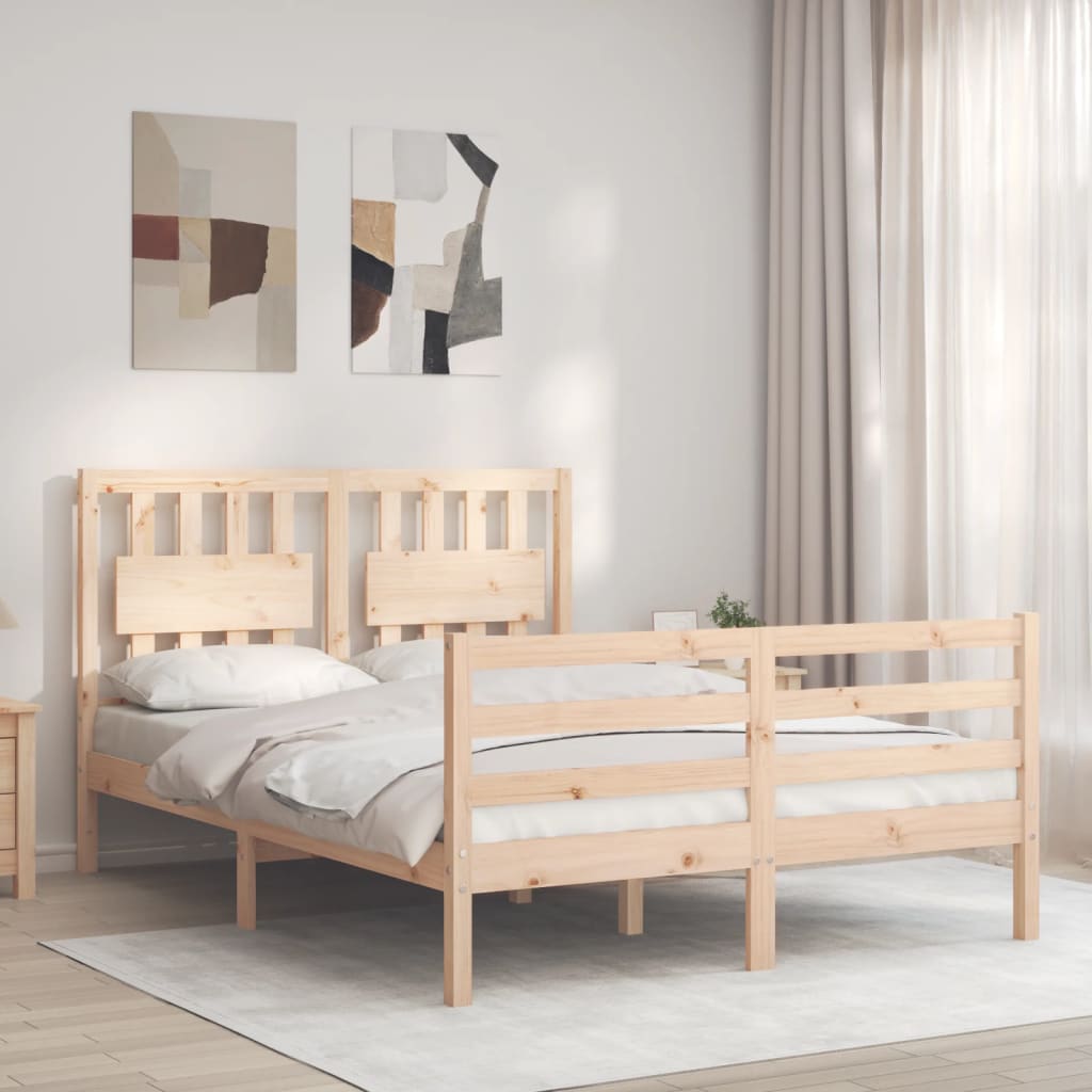 vidaXL Estructura de cama con cabecero madera maciza 140x190 cm