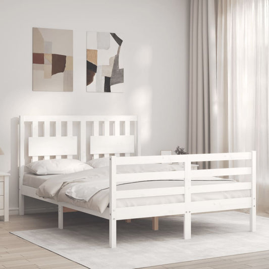 vidaXL Estructura de cama con cabecero madera maciza blanco 140x190 cm