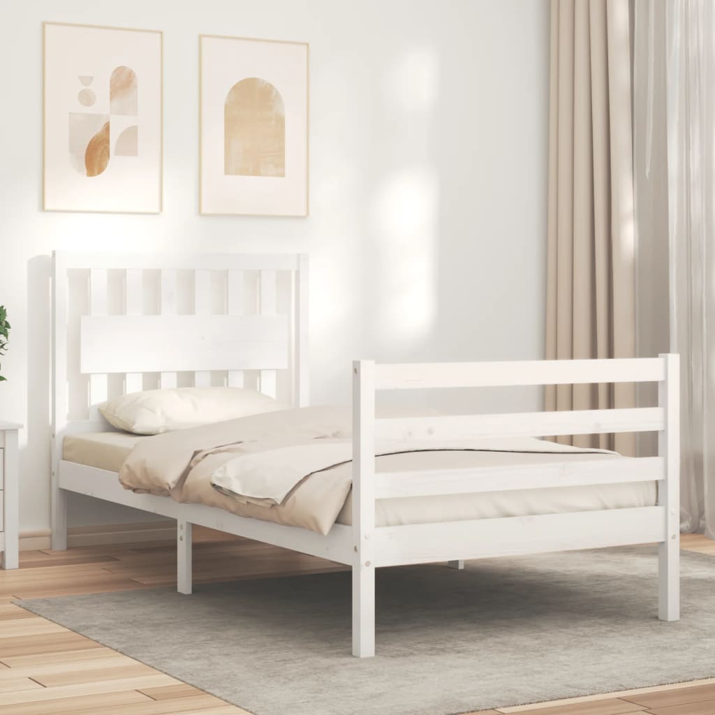 vidaXL Estructura de cama con cabecero madera maciza blanco 90x200 cm