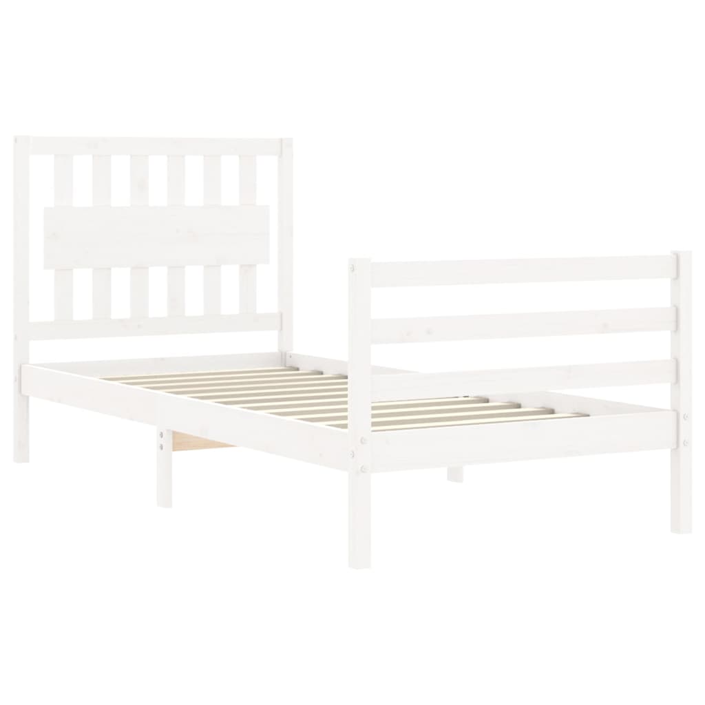 vidaXL Estructura de cama con cabecero madera maciza blanco 90x200 cm