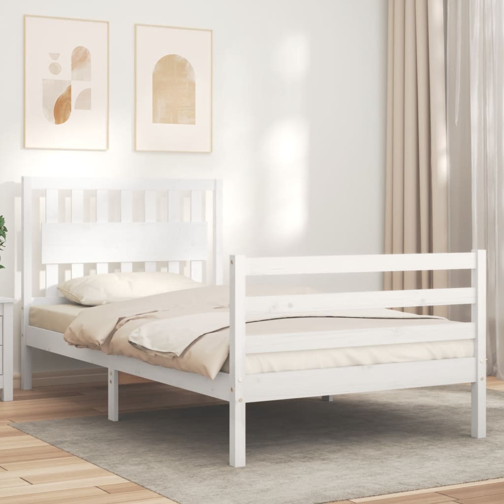 vidaXL Estructura de cama con cabecero madera maciza blanco 100x200 cm