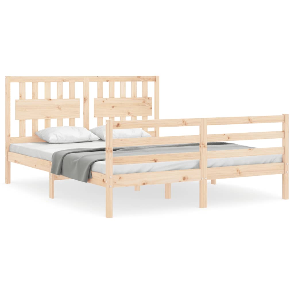 vidaXL Estructura de cama de matrimonio con cabecero madera maciza