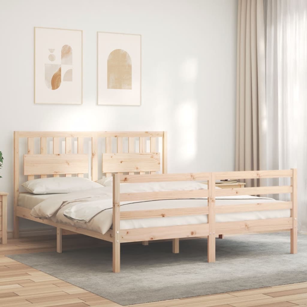 vidaXL Estructura de cama de matrimonio con cabecero madera maciza