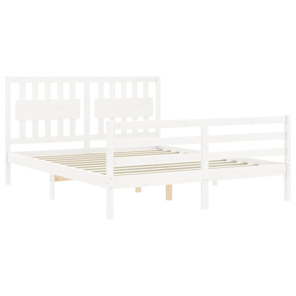 vidaXL Estructura de cama matrimonio con cabecero madera maciza blanco