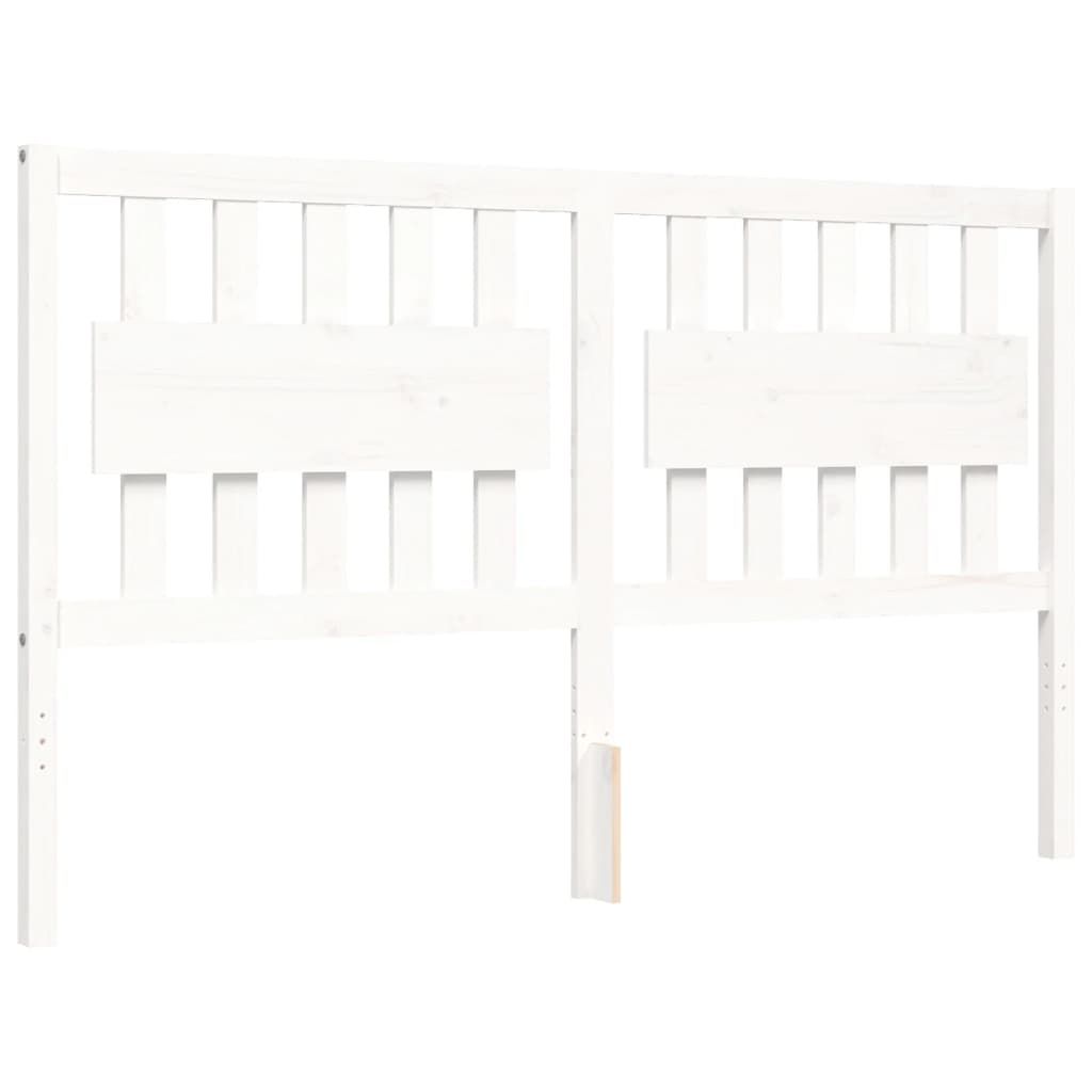 vidaXL Estructura de cama matrimonio con cabecero madera maciza blanco