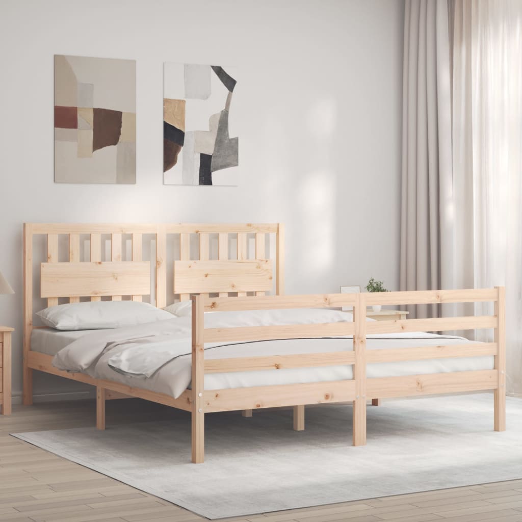 vidaXL Estructura de cama con cabecero madera maciza 160x200 cm