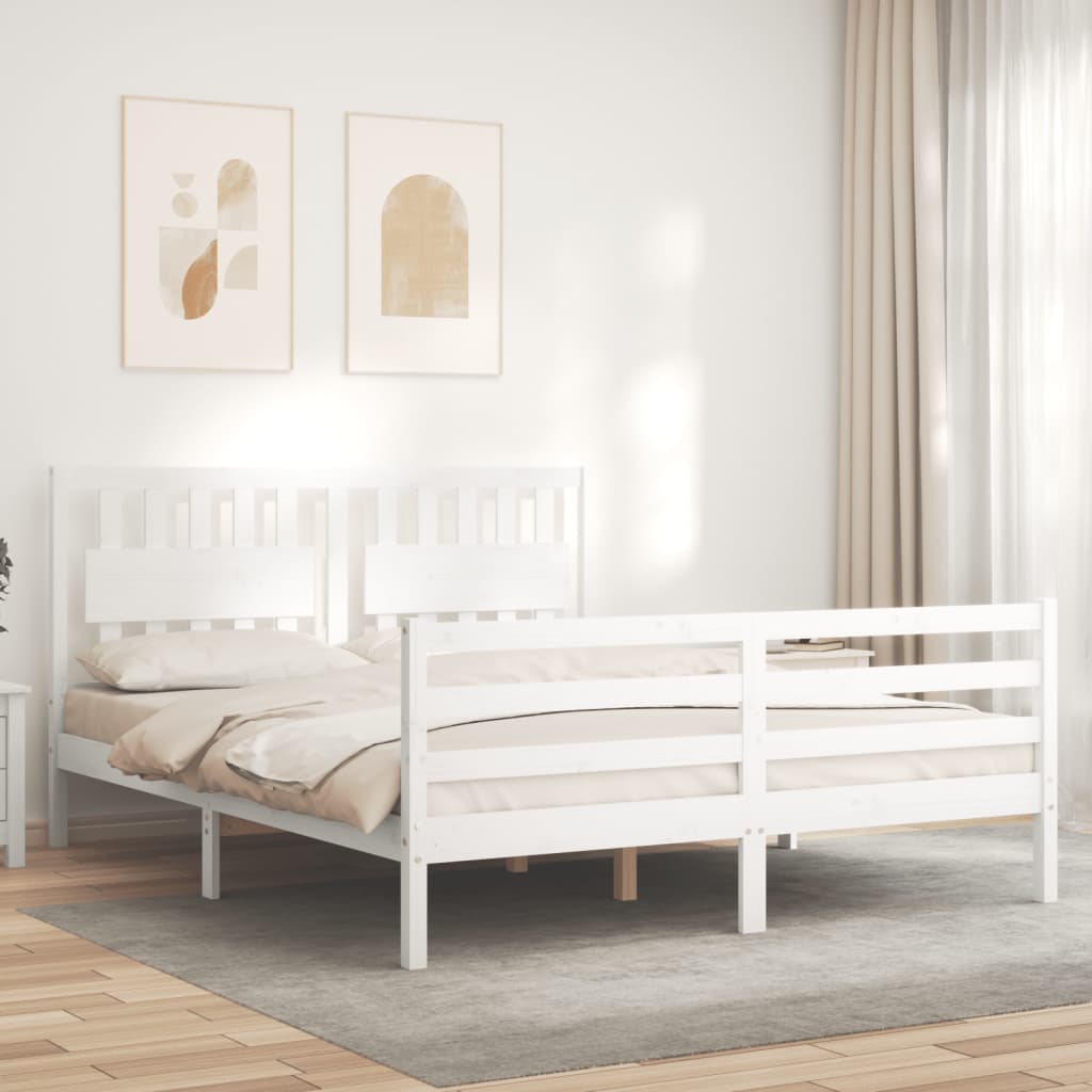 vidaXL Estructura de cama con cabecero madera maciza blanco 160x200 cm