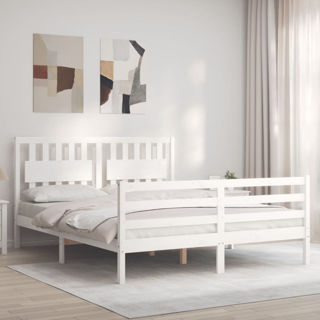 vidaXL Estructura de cama con cabecero madera maciza blanco 160x200 cm