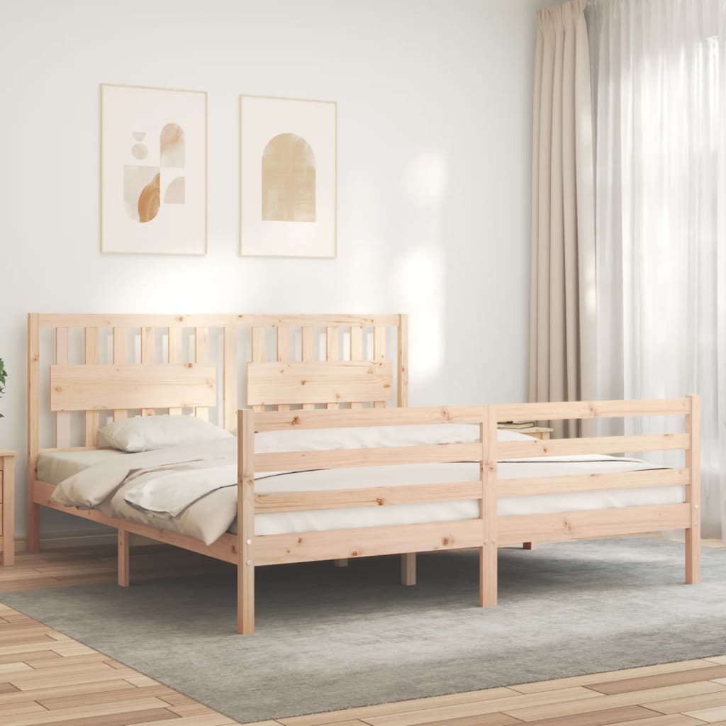 vidaXL Estructura de cama de matrimonio con cabecero madera maciza