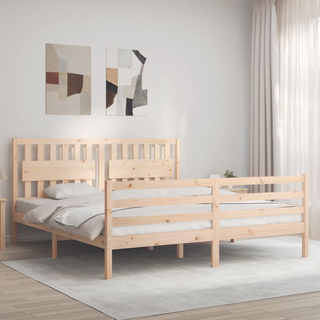 vidaXL Estructura de cama de matrimonio con cabecero madera maciza