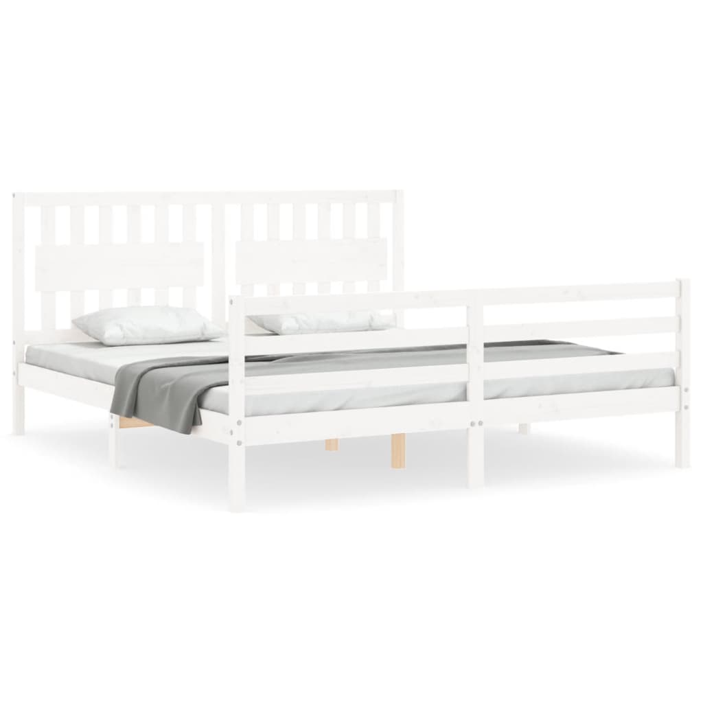 vidaXL Estructura cama de matrimonio con cabecero madera maciza blanco