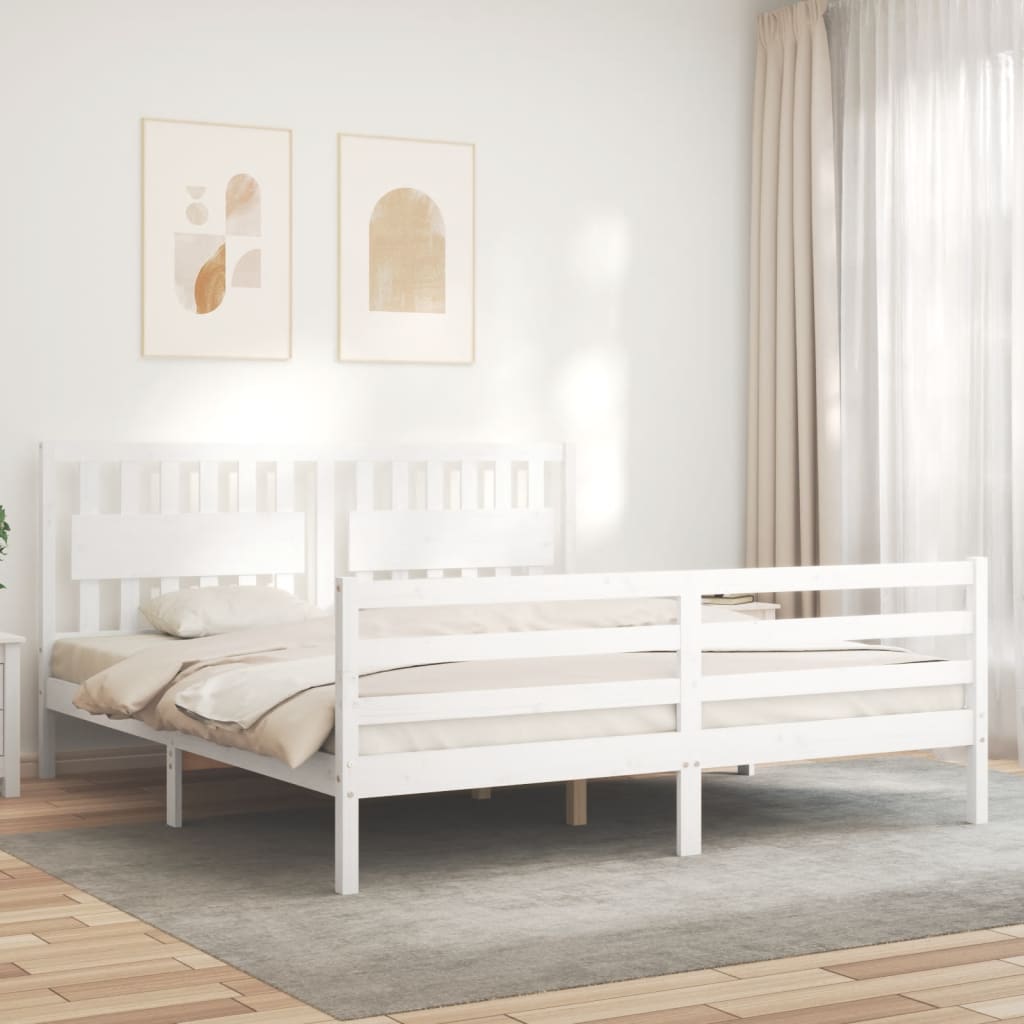 vidaXL Estructura cama de matrimonio con cabecero madera maciza blanco