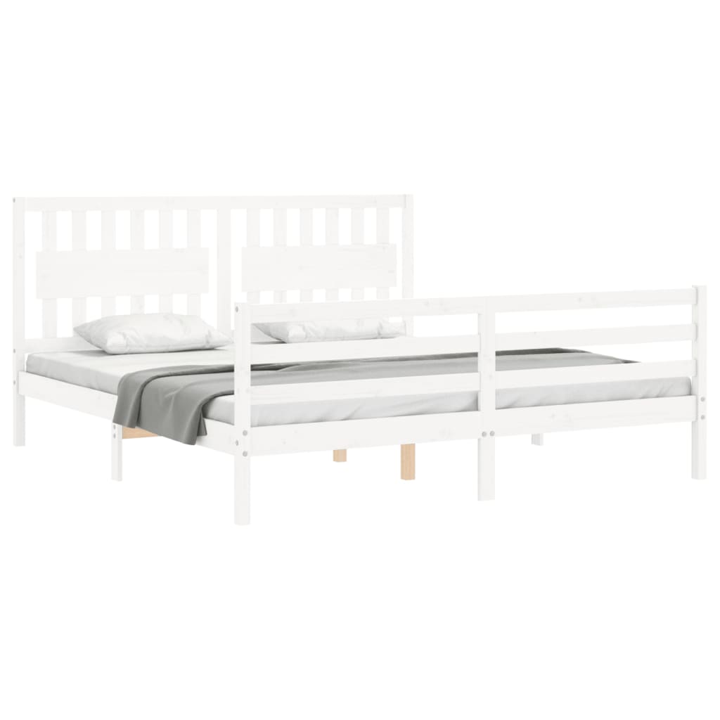 vidaXL Estructura cama de matrimonio con cabecero madera maciza blanco