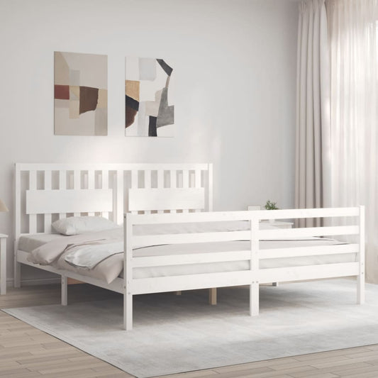 vidaXL Estructura cama de matrimonio con cabecero madera maciza blanco