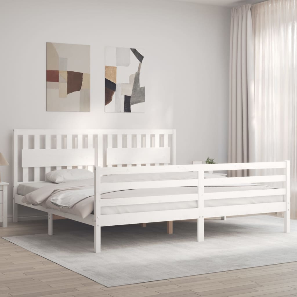 vidaXL Estructura de cama con cabecero madera maciza blanco 200x200 cm