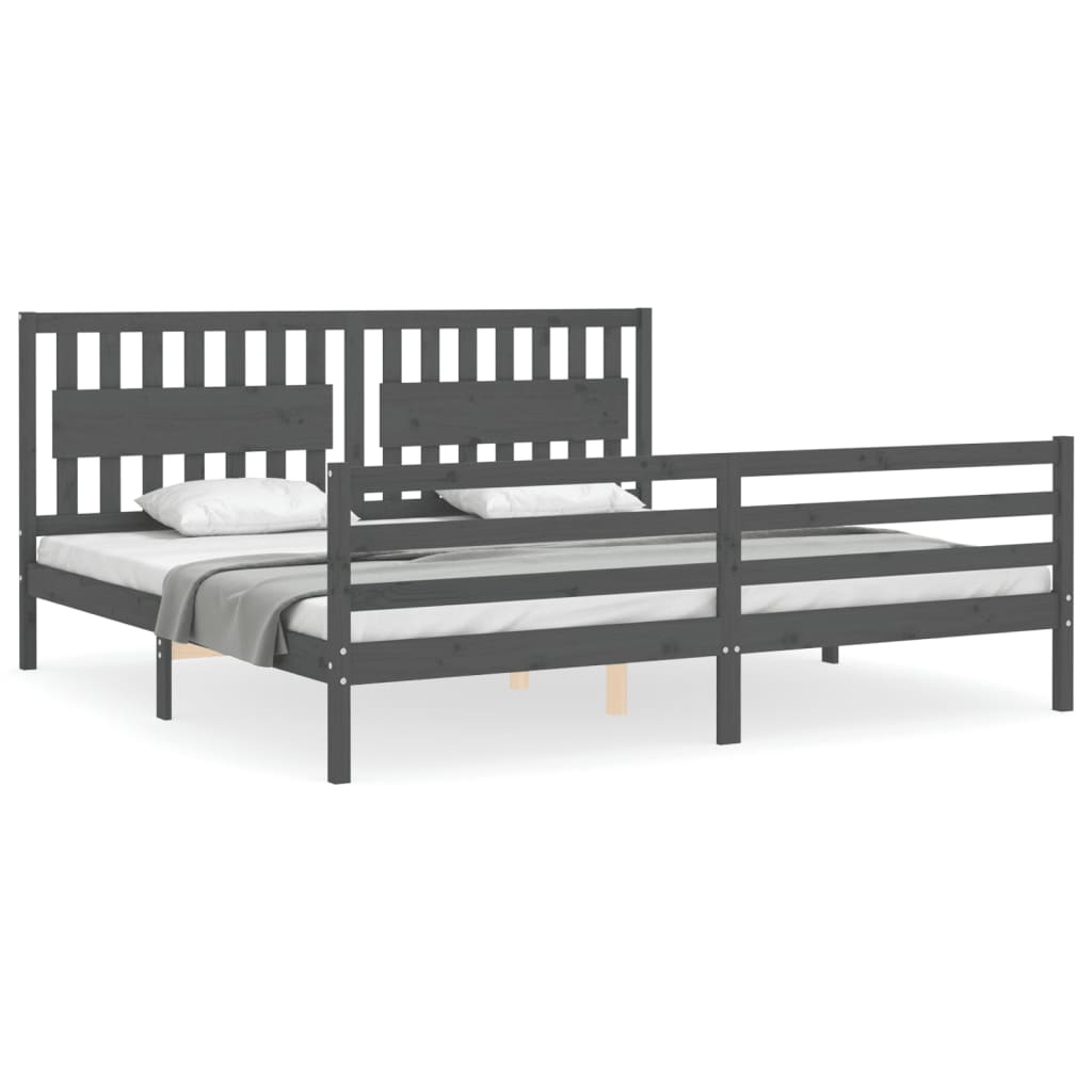 vidaXL Estructura de cama con cabecero madera maciza gris 200x200 cm