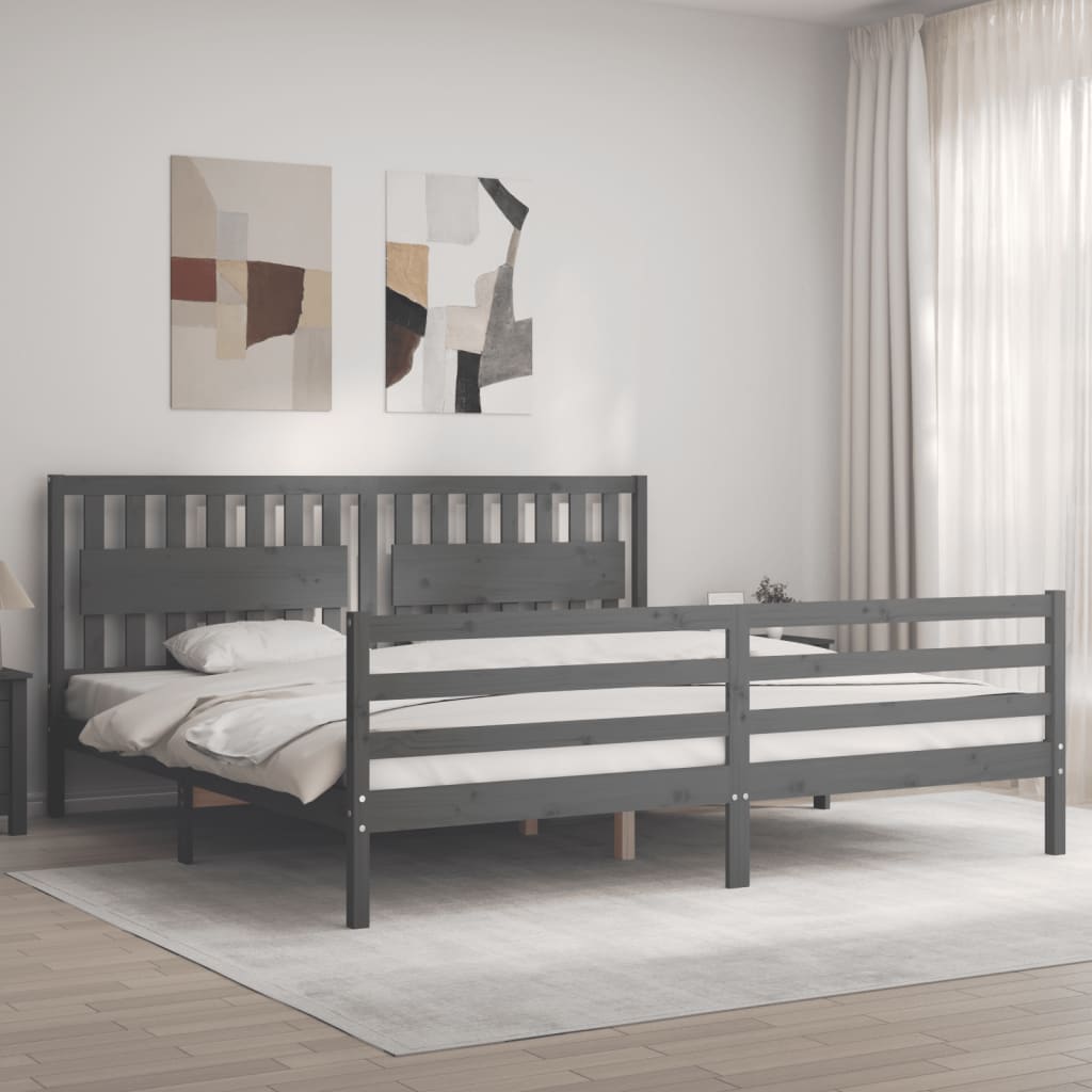 vidaXL Estructura de cama con cabecero madera maciza gris 200x200 cm