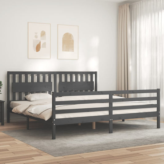 vidaXL Estructura de cama con cabecero madera maciza gris 200x200 cm