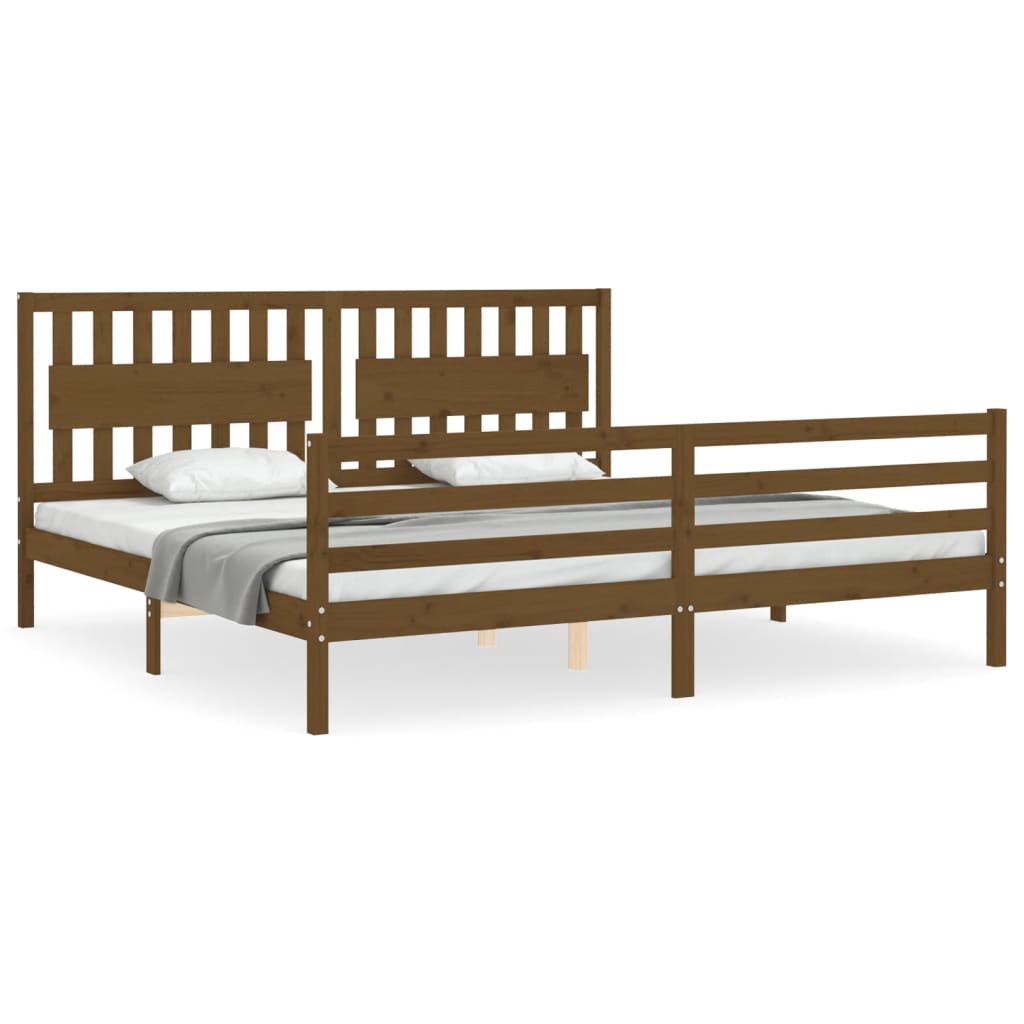 vidaXL Estructura cama y cabecero madera maciza marrón miel 200x200 cm