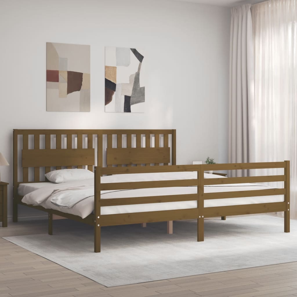 vidaXL Estructura cama y cabecero madera maciza marrón miel 200x200 cm