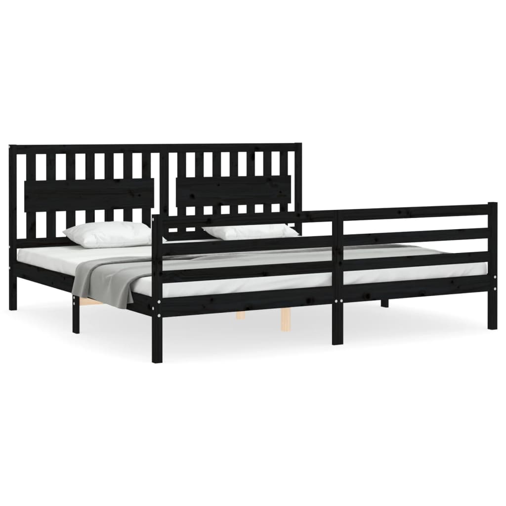 vidaXL Estructura de cama con cabecero madera maciza negro 200x200 cm