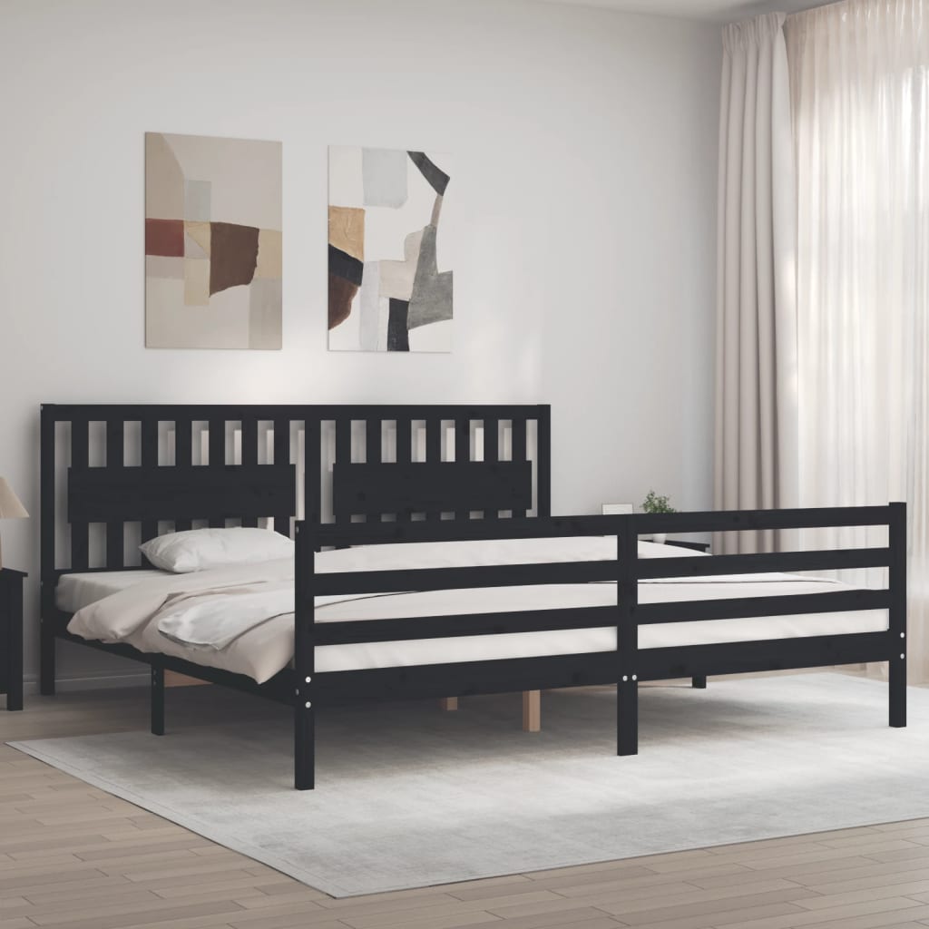 vidaXL Estructura de cama con cabecero madera maciza negro 200x200 cm