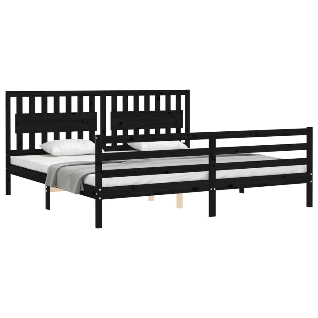 vidaXL Estructura de cama con cabecero madera maciza negro 200x200 cm