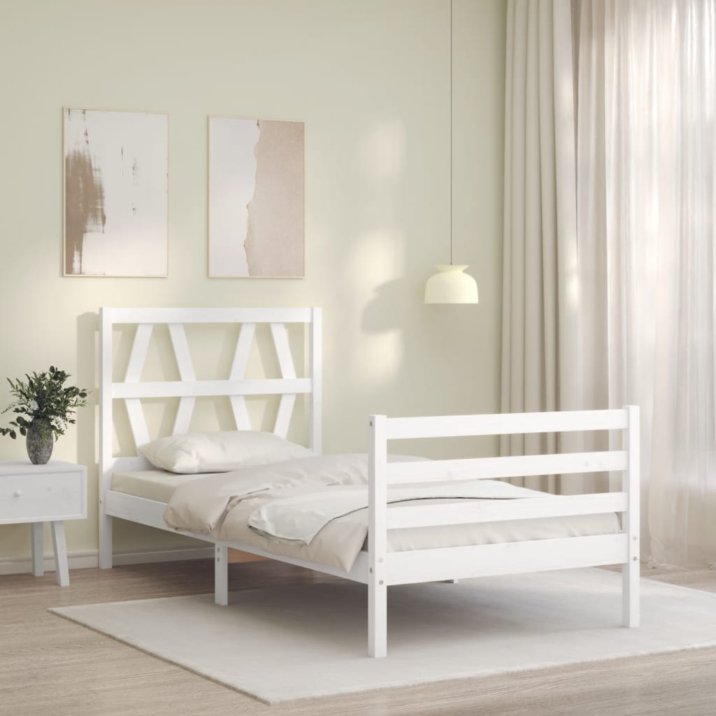 vidaXL Estructura de cama con cabecero madera maciza blanco