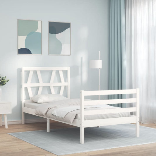 vidaXL Estructura de cama con cabecero madera maciza blanco