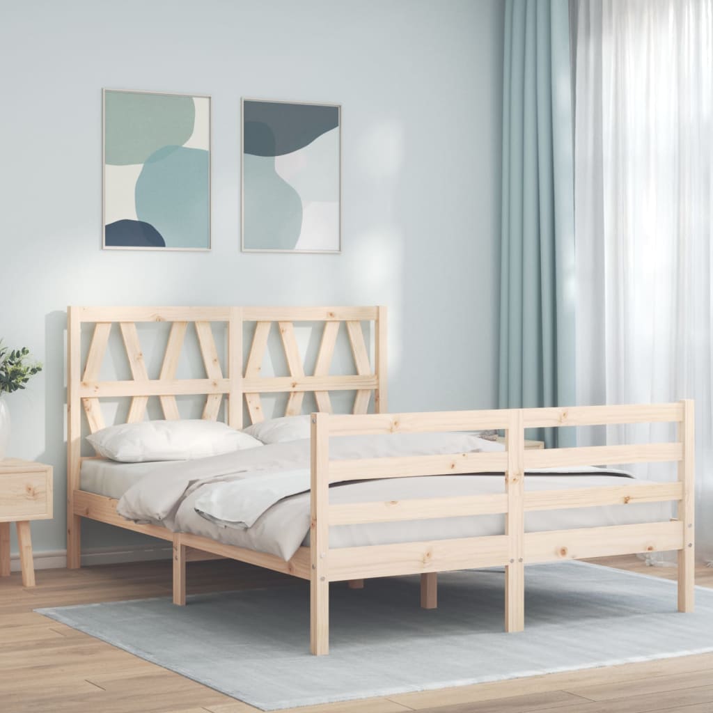 vidaXL Estructura de cama de matrimonio con cabecero madera maciza