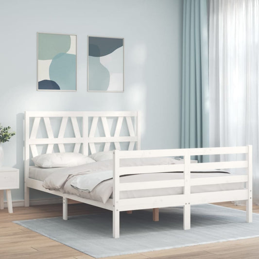 vidaXL Estructura cama de matrimonio con cabecero madera maciza blanco