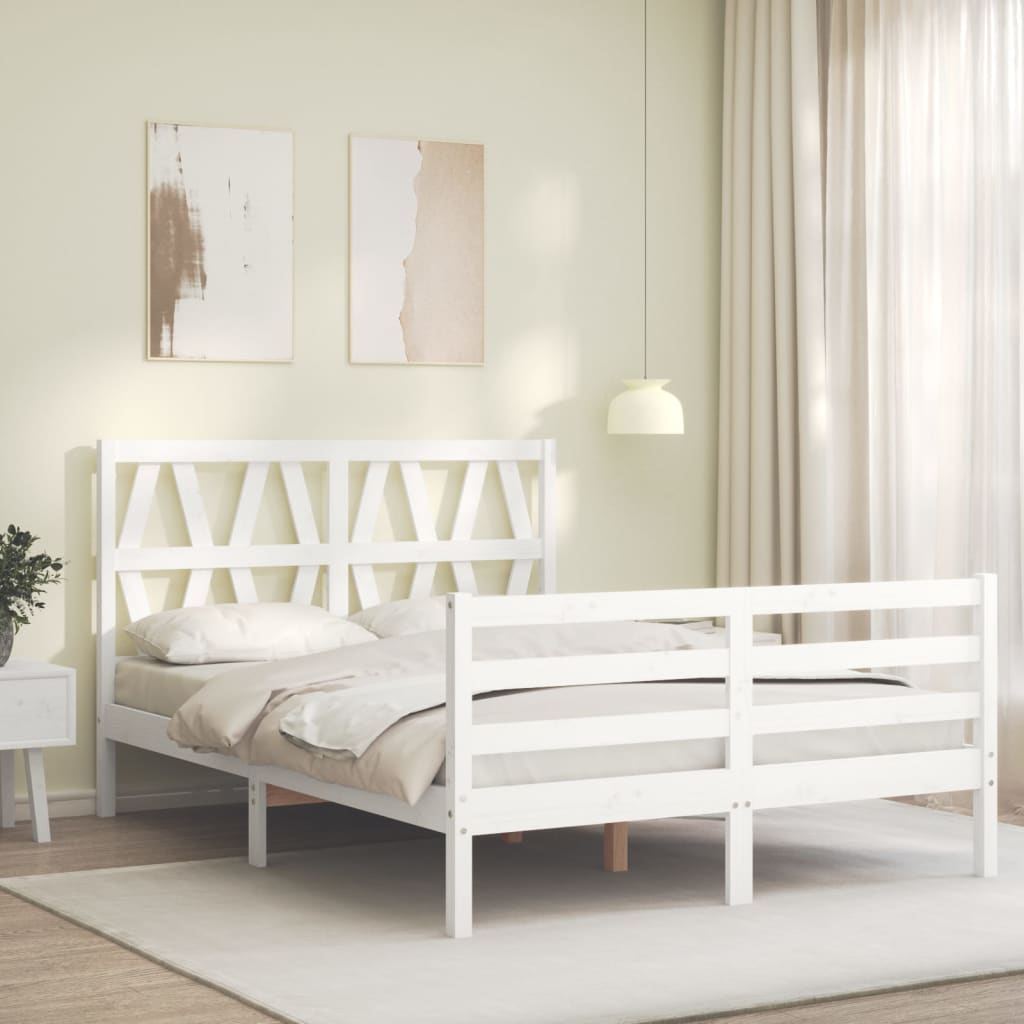 vidaXL Estructura cama de matrimonio con cabecero madera maciza blanco