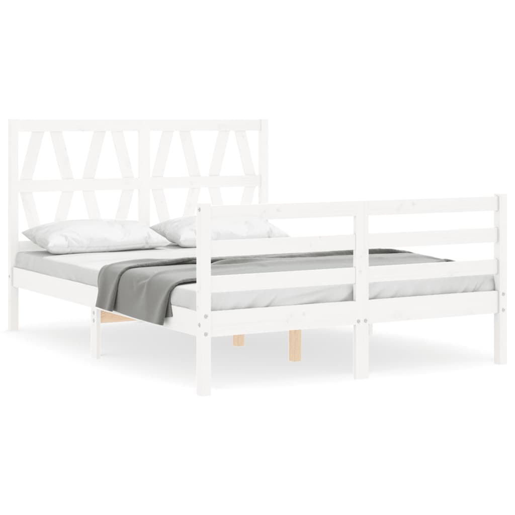 vidaXL Estructura de cama con cabecero madera maciza blanco 140x190 cm