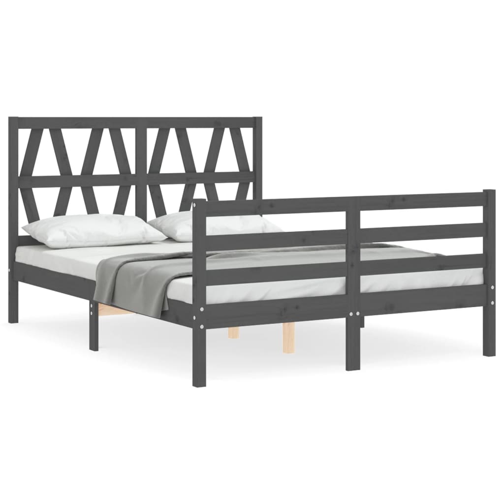 vidaXL Estructura de cama con cabecero madera maciza gris 140x190 cm