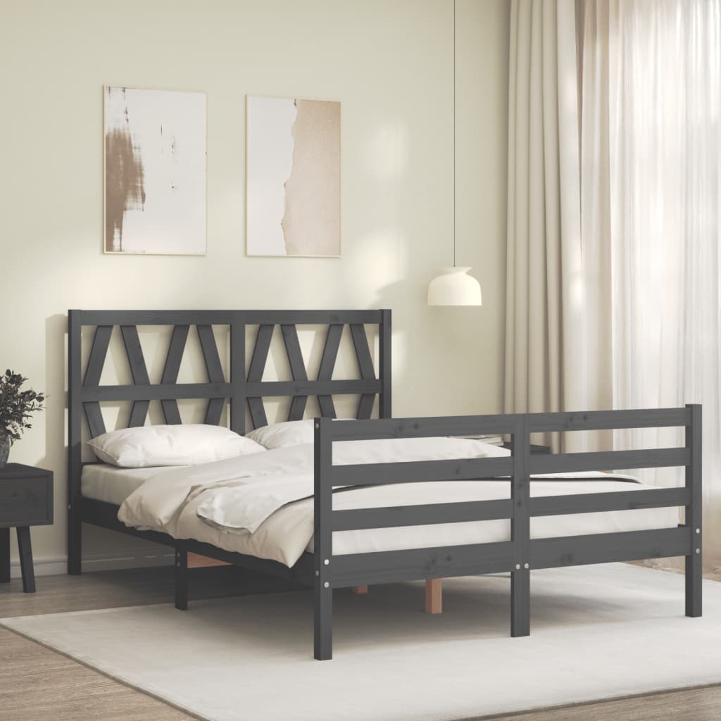 vidaXL Estructura de cama con cabecero madera maciza gris 140x190 cm