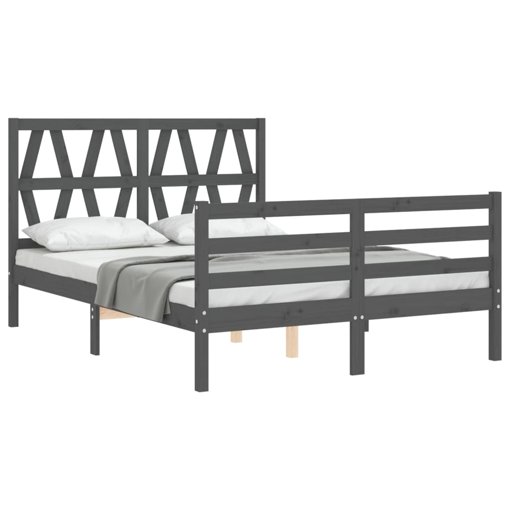 vidaXL Estructura de cama con cabecero madera maciza gris 140x190 cm