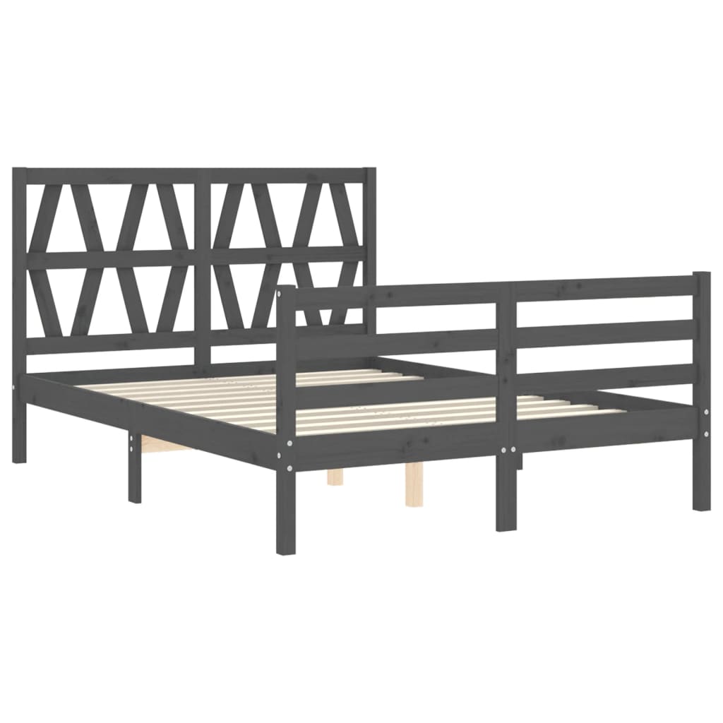 vidaXL Estructura de cama con cabecero madera maciza gris 140x190 cm