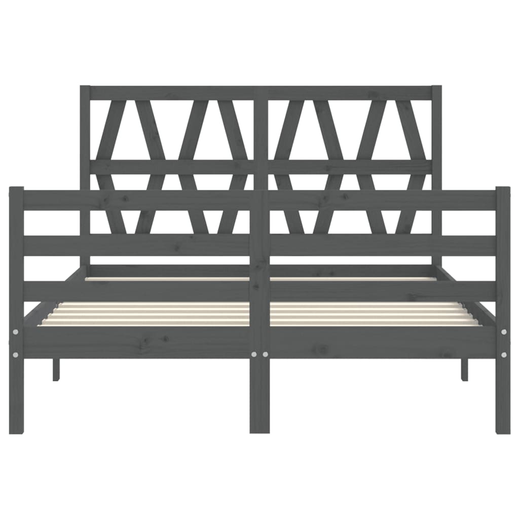 vidaXL Estructura de cama con cabecero madera maciza gris 140x190 cm